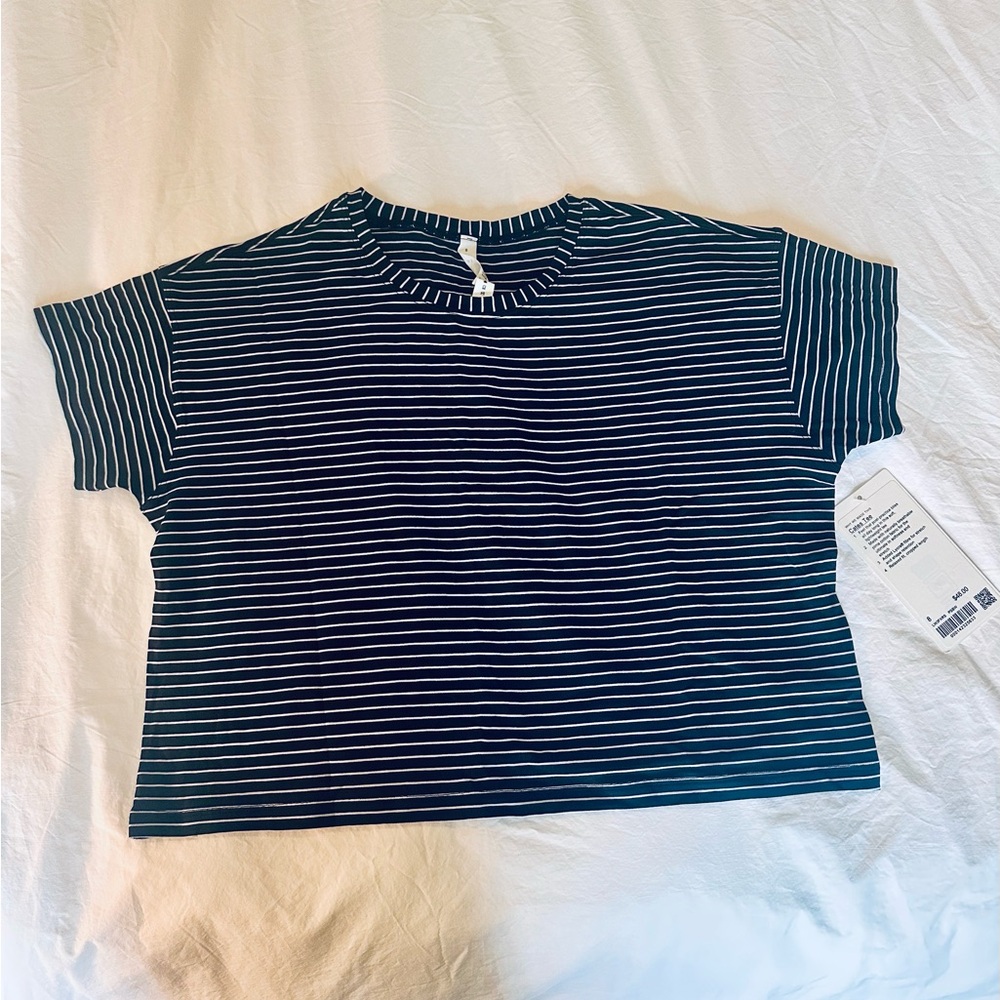 Lululemon Black and White Striped Cates Tee - Picture 1 of 3